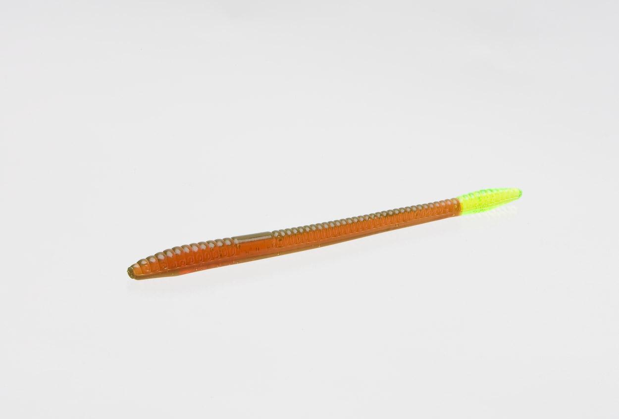 Zoom 004006 Finesse Worm 4 1/2" 20Pk Motor Oil Chartreuse Tail