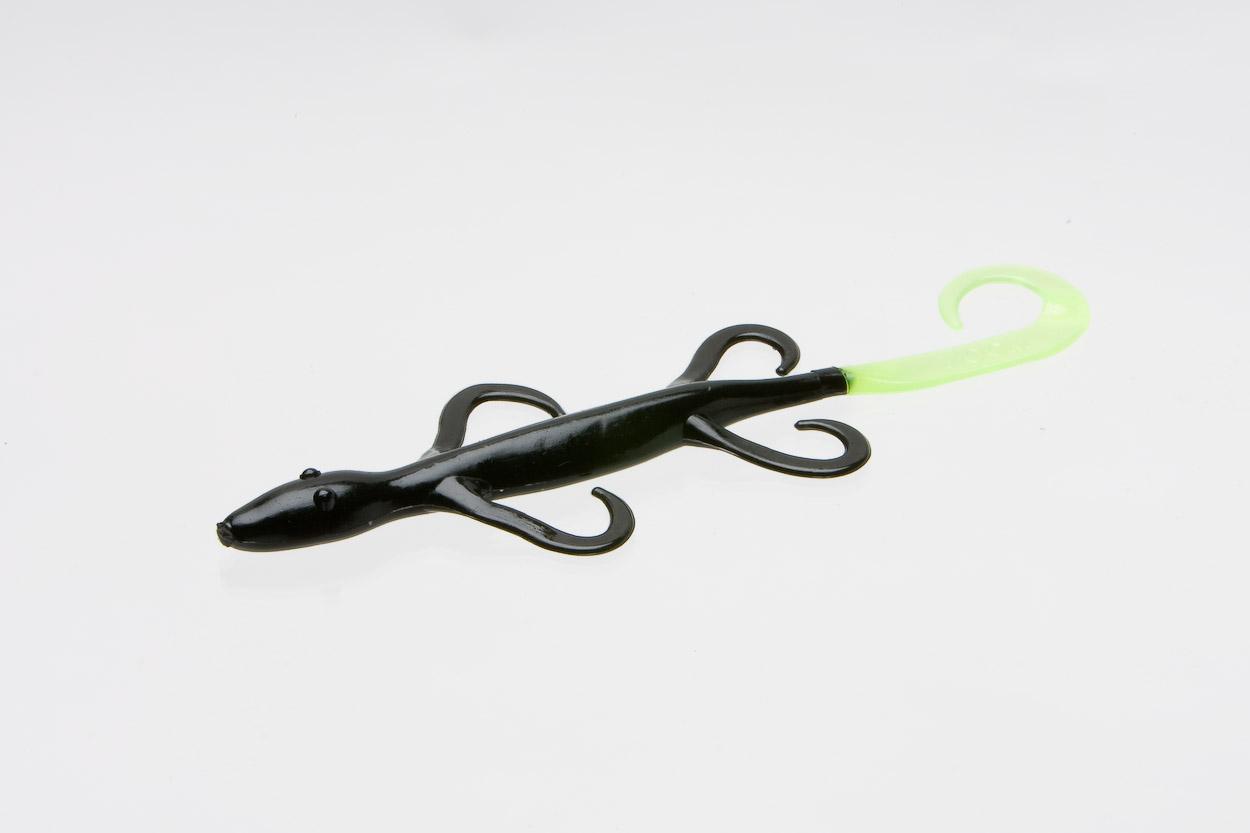 Zoom 002125 Lizard 6 Inch Fishing Lure 9 Per Package Black Chartreuse Tail